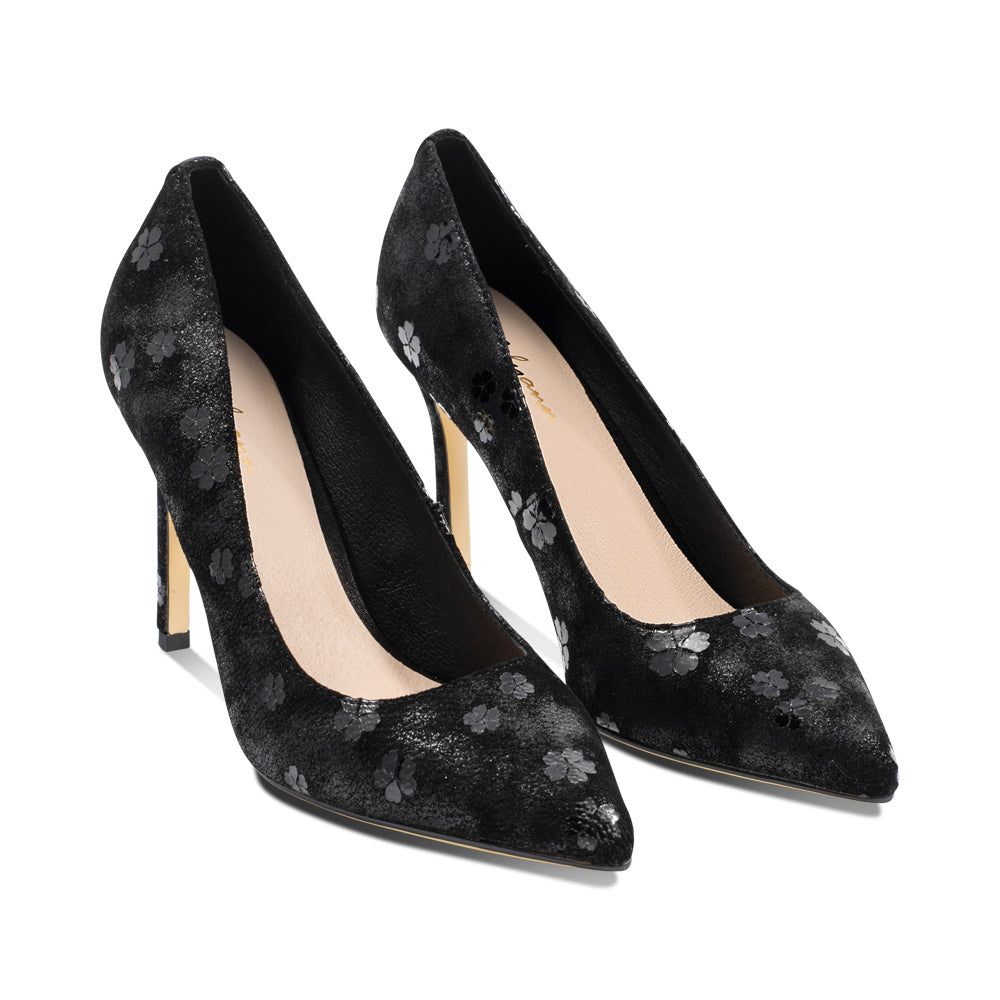 Bliss Black Flower Print Leather F25