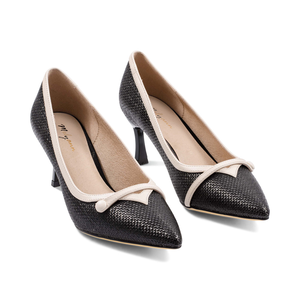 Gigi Black Raffia / Ivory Leather S25