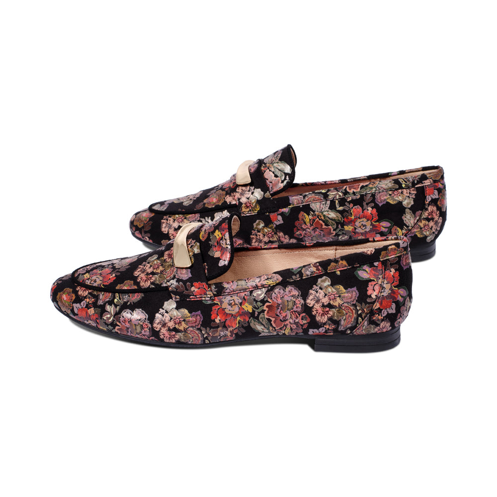 Ira Black Floral Suede F25