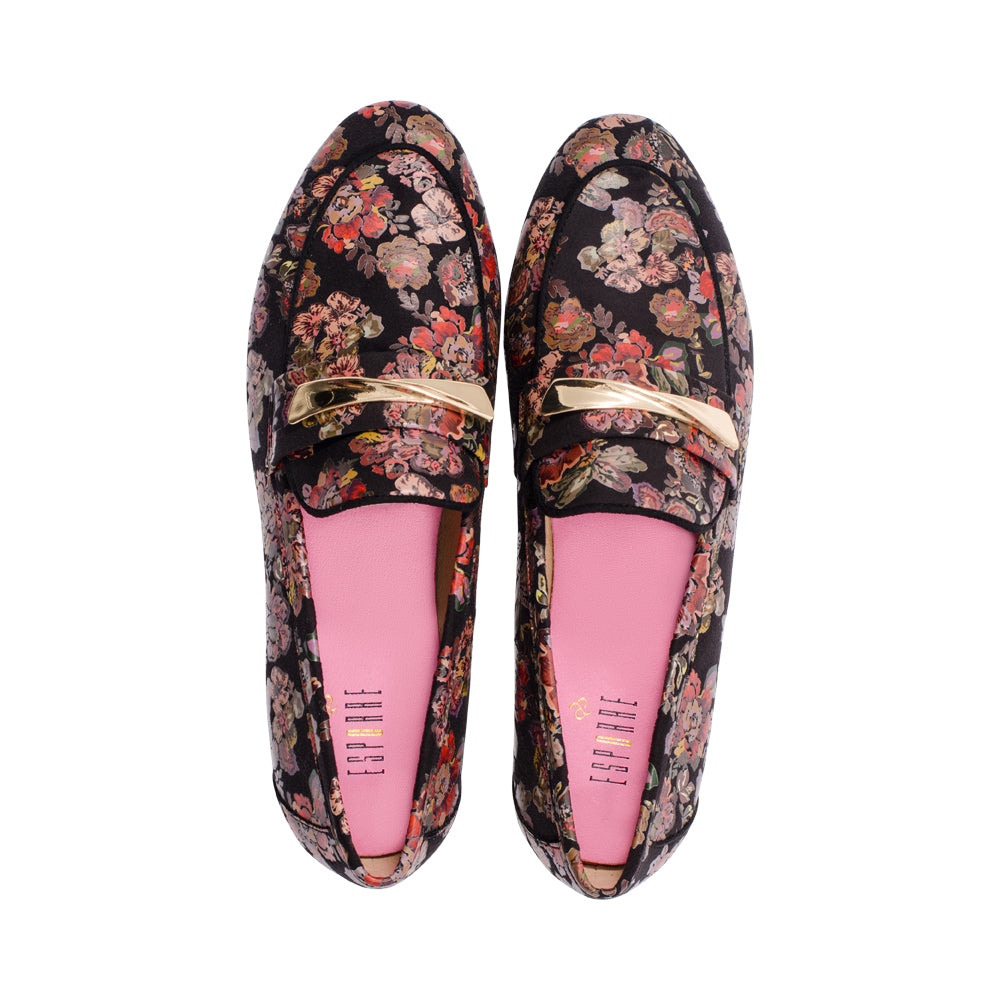 Ira Black Floral Suede F25