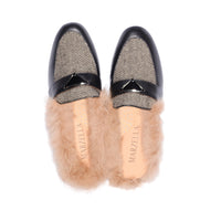 Verbenia Black Leather / Black White Herringbone F23