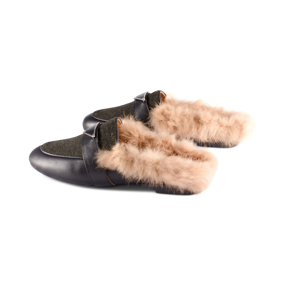 Verbenia Black Leather / Olive Herringbone F23