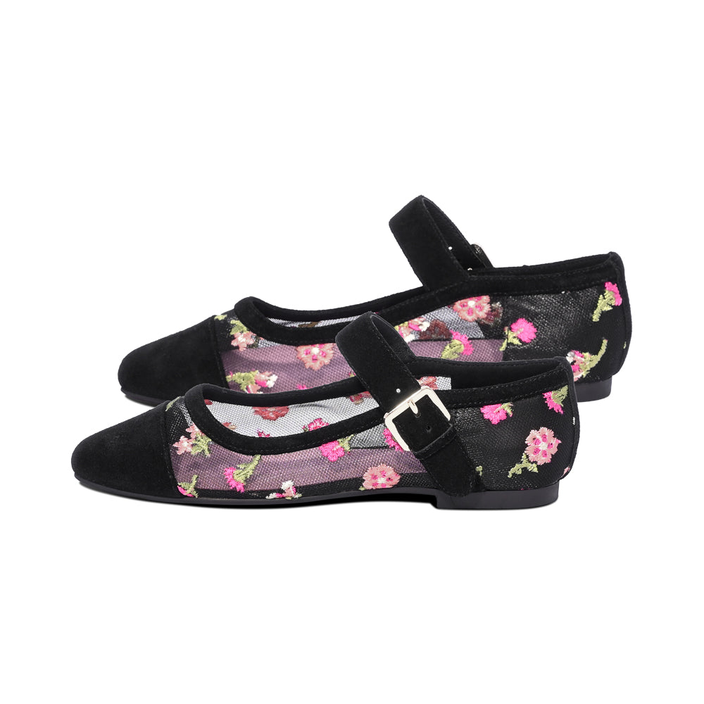 Ayala Black Embroidered Mesh / Leather F26