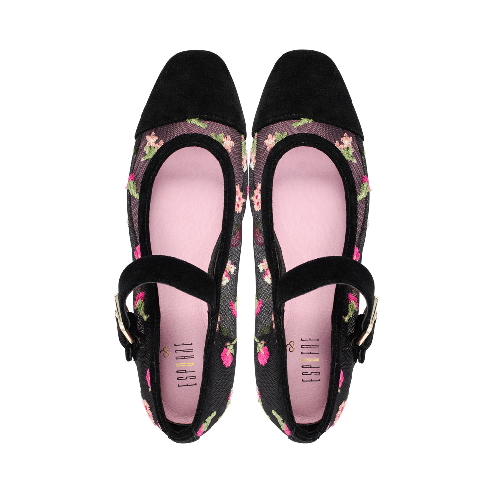 Ayala Black Embroidered Mesh / Leather F26