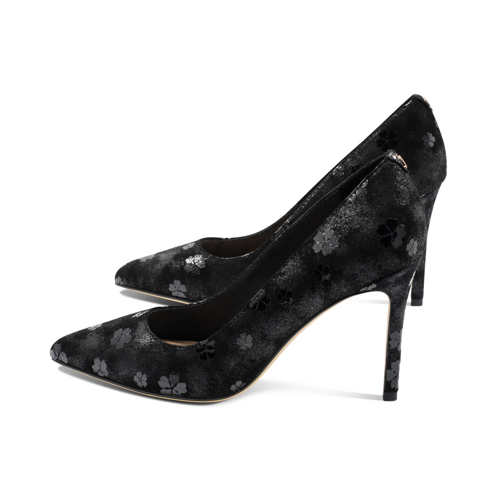 Bliss Black Flower Print Leather F25