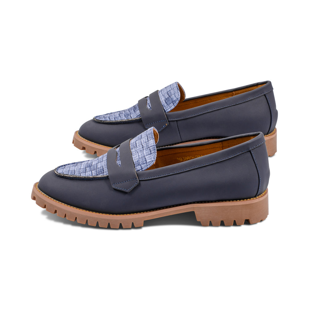 Foggia Navy Denim Weave Print S25