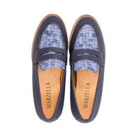 Foggia Navy Denim Weave Print S25