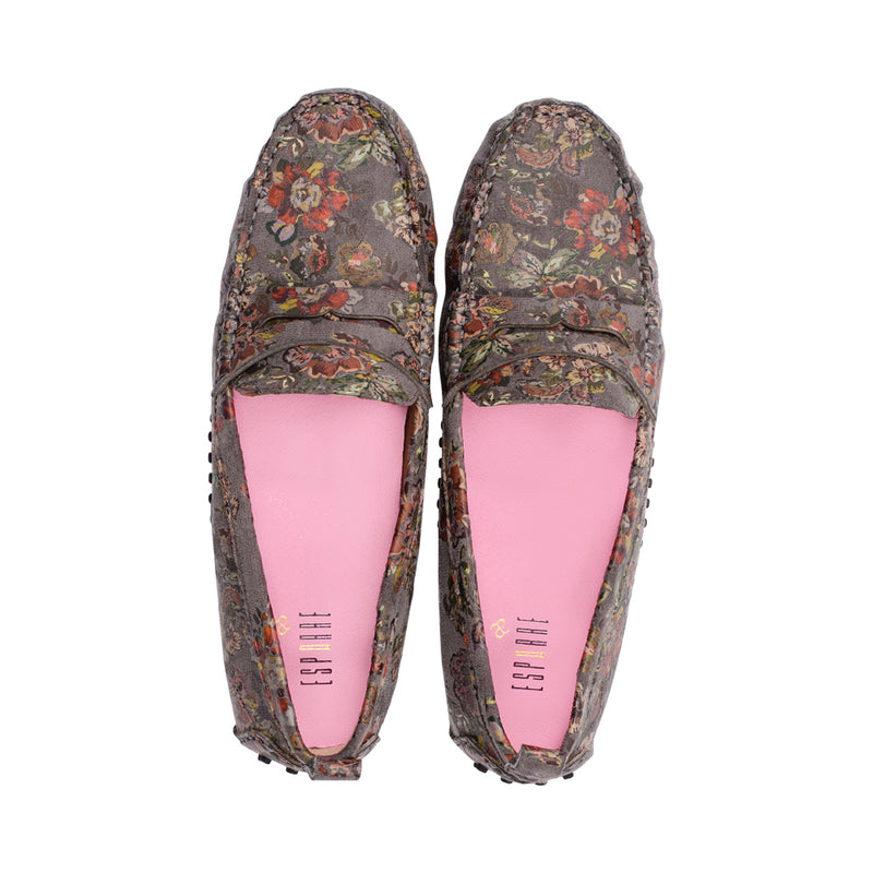Riv Grey Floral Suede F25