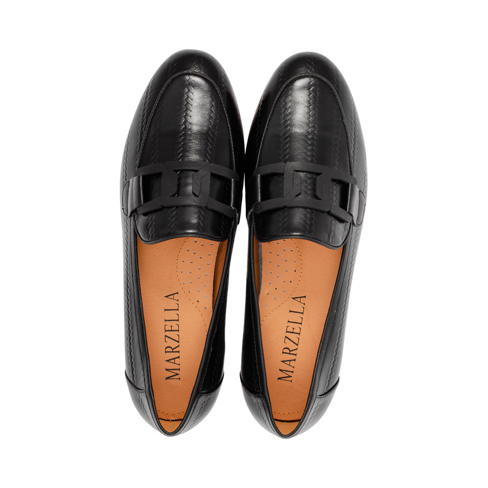 Snowdrop Black Zigzag Embossed Leather S26