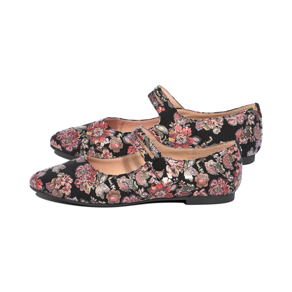 Yuma Black Suede / Red Flowers F26